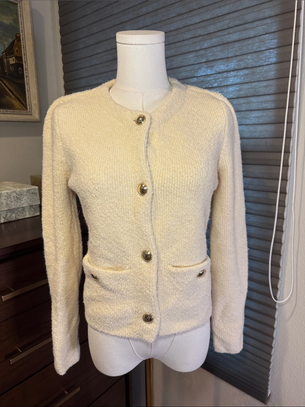 INC International Concepts Creamy Yellow Button-Front Cardigan. Size XS Petite